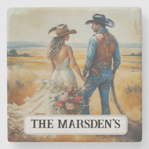 Country Western Bruiloft Waterverf Stenen Onderzetter