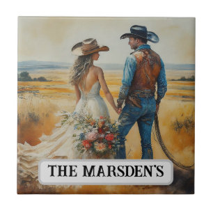 Country Western Bruiloft Waterverf Tegeltje