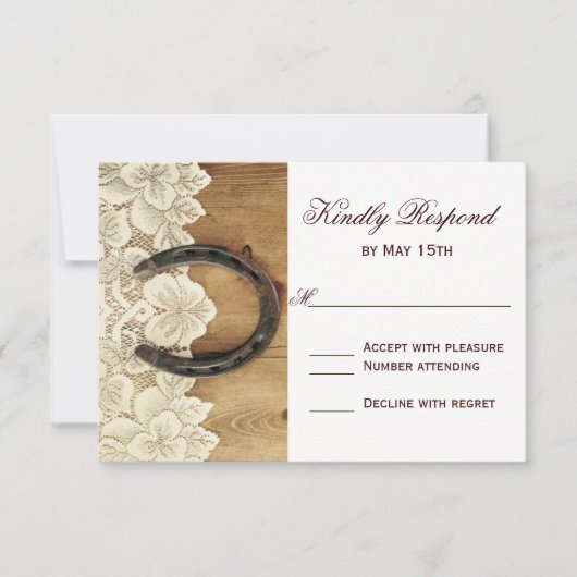 Country Western Horseshoe Lace Wedding Carte RSVP (Devant)