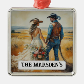 Country Western Huwelijk Waterverf Metalen Ornament