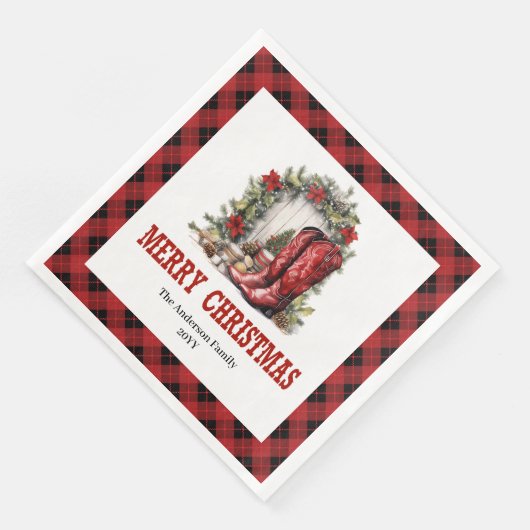 Country Western Plaid Christmas Paper Napkins Servet (Hoek)