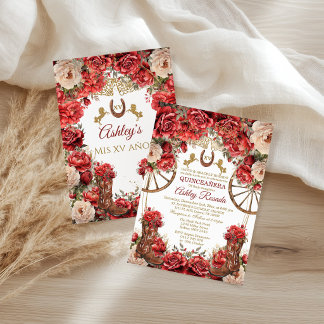 Country Western Quinceanera Rode Rozen Kaart