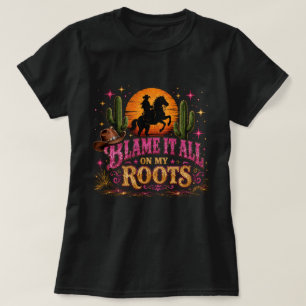 Country Western Roots Cowgirl-shirt, Roze Glitter T-shirt