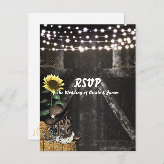 Country Western Rustic Grange Mariage Carte RSVP (Devant / Derrière)