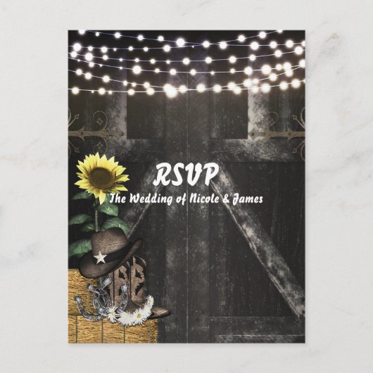 Country Western Rustic Grange Mariage Carte RSVP (Devant)
