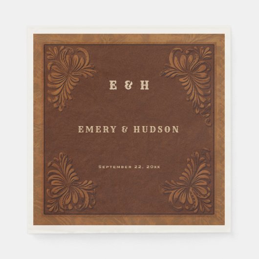 Country Western Tooled Terracotta Rustic Wedding Servet (Voorkant)