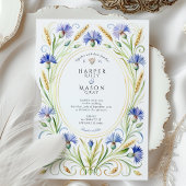 Country Wildflower Cornflower & Wheat Wedding Kaart