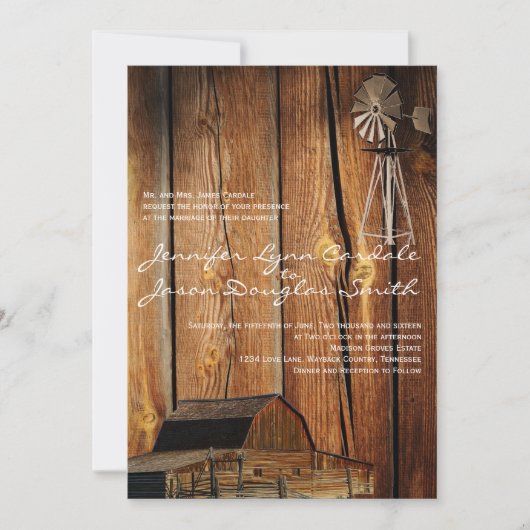Country Windmill Barn Wood Wedding Invitations (Devant)