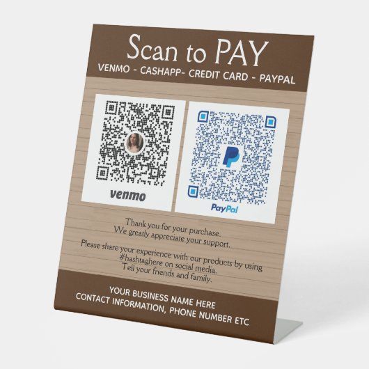 Country Wood Crafts VenmoPay hier Reclamebord Met Voetstuk (Voorkant)