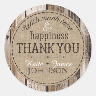 Country Wood Planks Rustiek Dank u Bruiloft Label