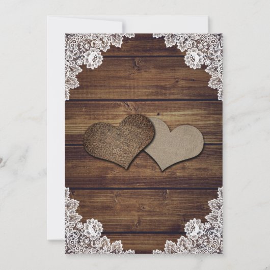 Country Wood String Lights Burlap Lace Wedding Save The Date (Achterkant)