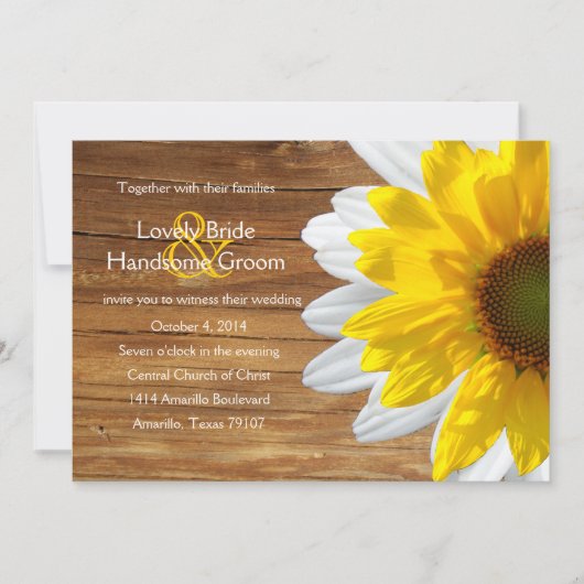Country Wood Sunflower Invitation Mariage d'été (Devant)