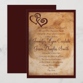 Country Wood Tree Rings Hearts Wedding Invitations (Devant / Derrière)