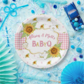Country Zonnebloem Roze Gingham Baby Q Barbeque Papieren Bordje (Feest)