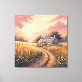 Countryside Cottage - Painterly Style Landscape Canvas Afdruk