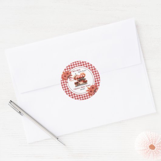 Countryside Picknick Gingham Bruiloftsfeest  Ronde Sticker (Envelop)