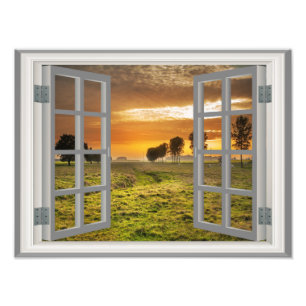 Countryside Twilight Koe Boerderij Verenigde State Foto Afdruk