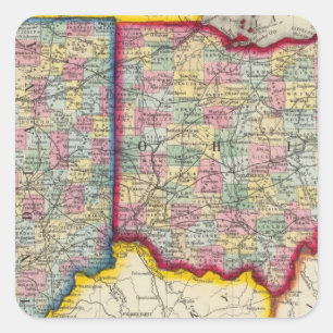 County Map Of Ohio, And Indiana Vierkante Sticker