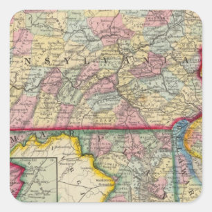 County Map of Pennsylvania, New Jersey Vierkante Sticker