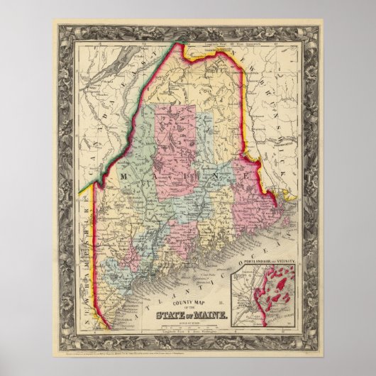 County Map of the State of Maine Poster (Voorkant)