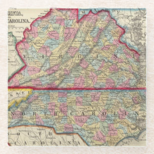 County Map of Virginia en North Carolina Glazen Onderzetter