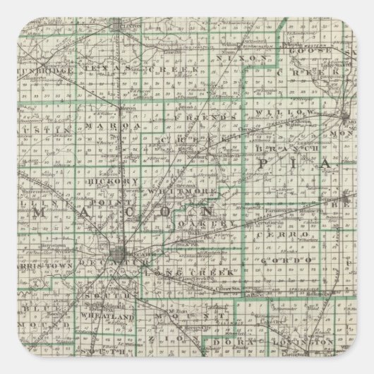 County's Platt, De Witt, Macon, Shelby Vierkante Sticker (Voorkant)