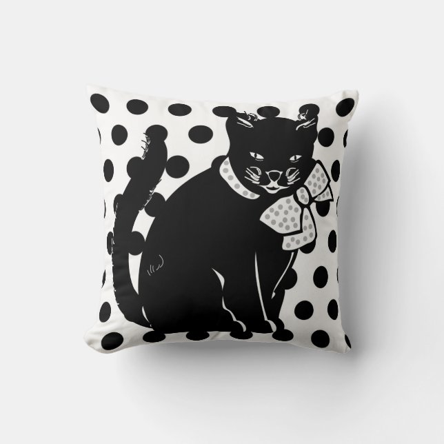 Coupable chat noir sur Coussin Pois noir et blanc (Recto)