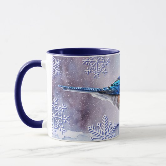 Coupe Blue Jay Bird neige hiver de vacances Mug (Gauche)