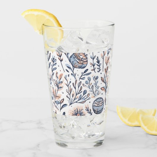 Coupe d'aquarelle bleu Floral en verre (Devant glace)