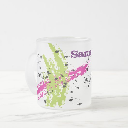 Coupe de café Mug en verre glacé rose vert peint (Devant gauche)