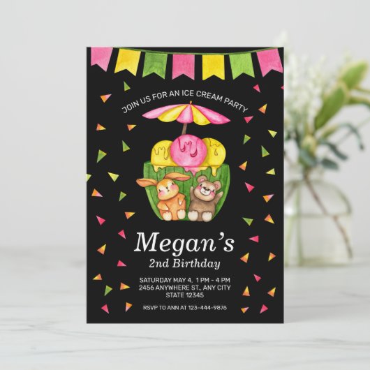 Coupe de crème glacée Confetti Invitation fête d'a (Debout devant)