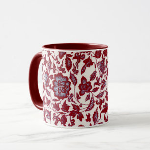 Coupe de Mug de fleurs Vintages rouge et bleu