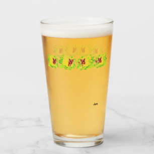 Coupe de verre : Fleur asiatique avec papillon