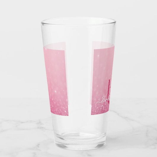 Coupe en verre Parties scintillant rose avec nom e (Droite)