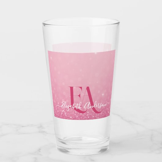 Coupe en verre Parties scintillant rose avec nom e (Devant)