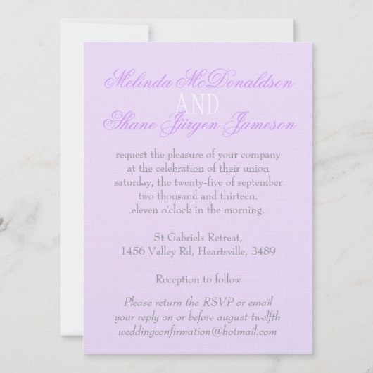 Coupe violet de colombe invitation à mariage (Dos)