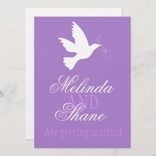 Coupe violette de colombe blanche invitation de ma (Devant / Derrière)