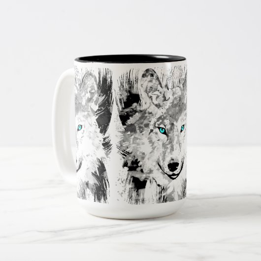 Coupe Wolf Head Coffee | Gray Wolf Dessin Mug (Devant gauche)