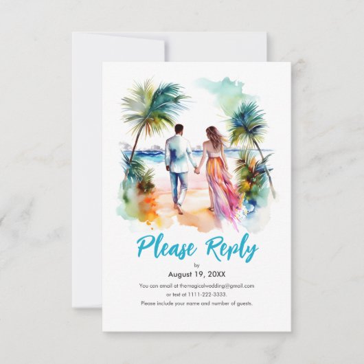 Couple à Beach Wedding Watercolor Réponse RSVP (Devant)