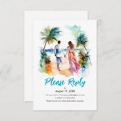 Couple à Beach Wedding Watercolor Réponse RSVP (Devant / Derrière)