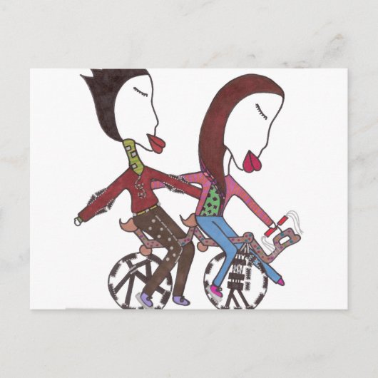 couple cycliste sur carte postale (Devant)