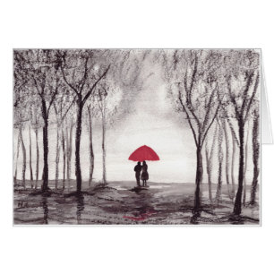Couple d'amour de parapluie rouge