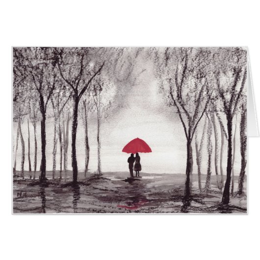Couple d'amour de parapluie rouge (Devant horizontal)