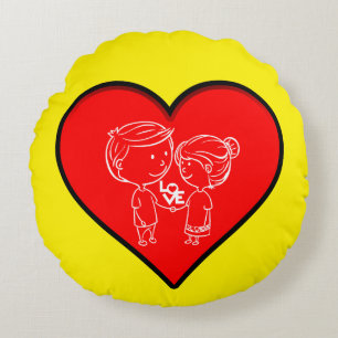 Couple d'amour mignon design de cœur Coussin rond