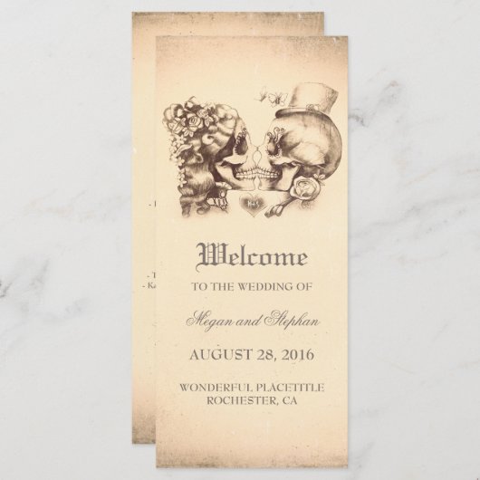 Couple de crâne Mortel Joli Mariage Programmes (Devant / Derrière)
