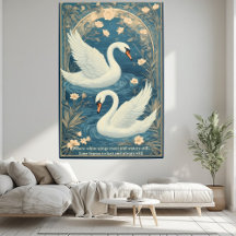 Couple de cygnes Art Nouveau Étang Bleu Citation R