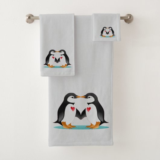 Couple de manchots mignons moderne sur gris clair (En situation)