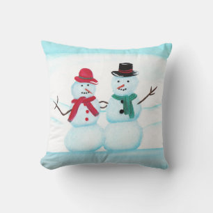 Couple de neige souriant agitant la main, Coussin 