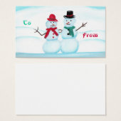 Couple de neige Waving Hi, To, From, holiday, étiq (Devant & derrière)