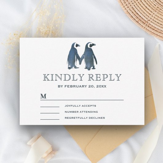 Couple de pingouins mignons romantiques RSVP